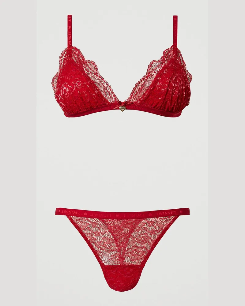 Twin-Set Unterwäsche - Triangel-BH und Tanga aus Spitze, Tango Red, Größe: 1-B 