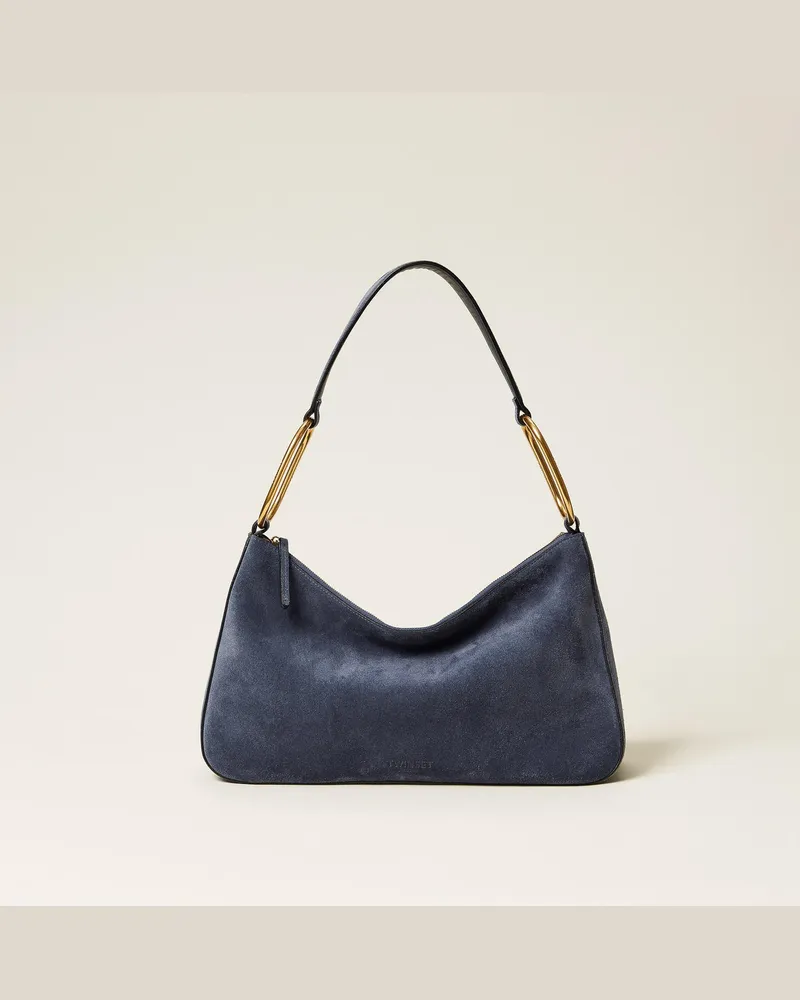 Twin-Set Taschen - Mittelgroße Tasche „Liliane" aus Veloursleder mit Ringen, "True Navy"-Blau, Einheitsgröße True