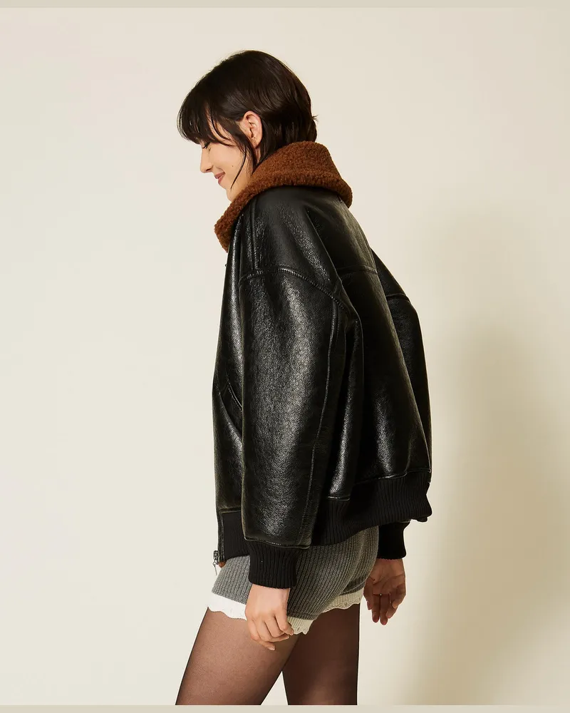 Actitude by Twinset Wattierte Bomberjacke mit Schaffelloptik Schwarz