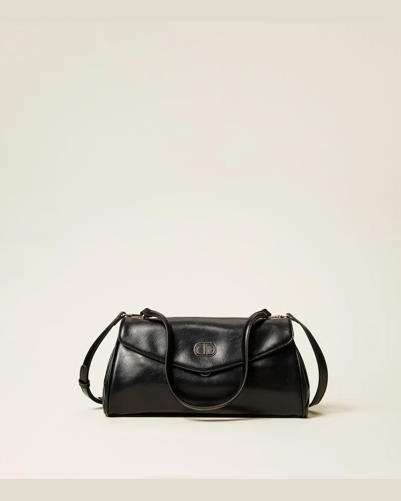 Twin-Set Taschen - Top-Handle-Bag mit „Oval T", Schwarz, Einheitsgröße Schwarz