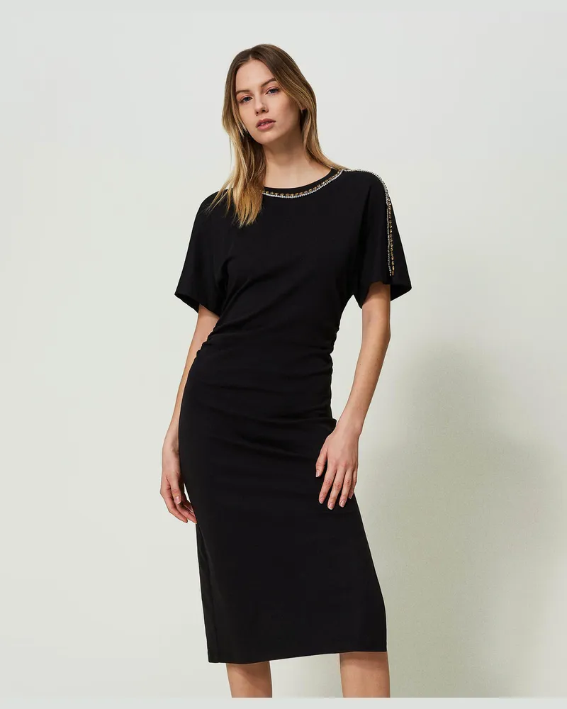 Twin-Set Kleider - Midikleid mit Strass und Chatons, Schwarz, Größe Schwarz