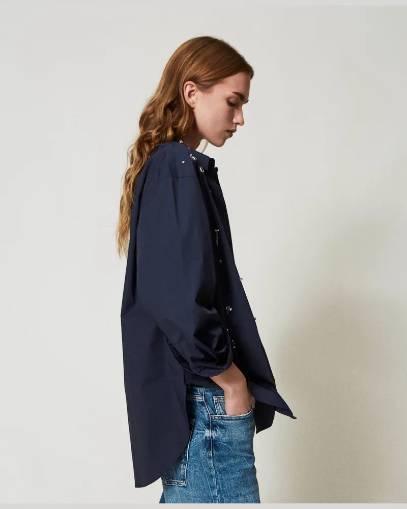 Actitude by Twinset Hemden - Hemd mit Handstickereien, Deep Blue, Baumwolle, Größe Deep
