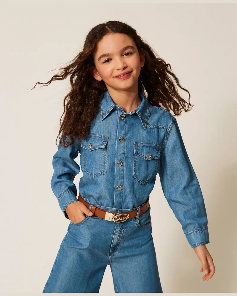 Twin-Set Hemden - Hemdbluse aus Chambray mit Taschen, Chambray Mid Blue, Jeans, Größe Chambray