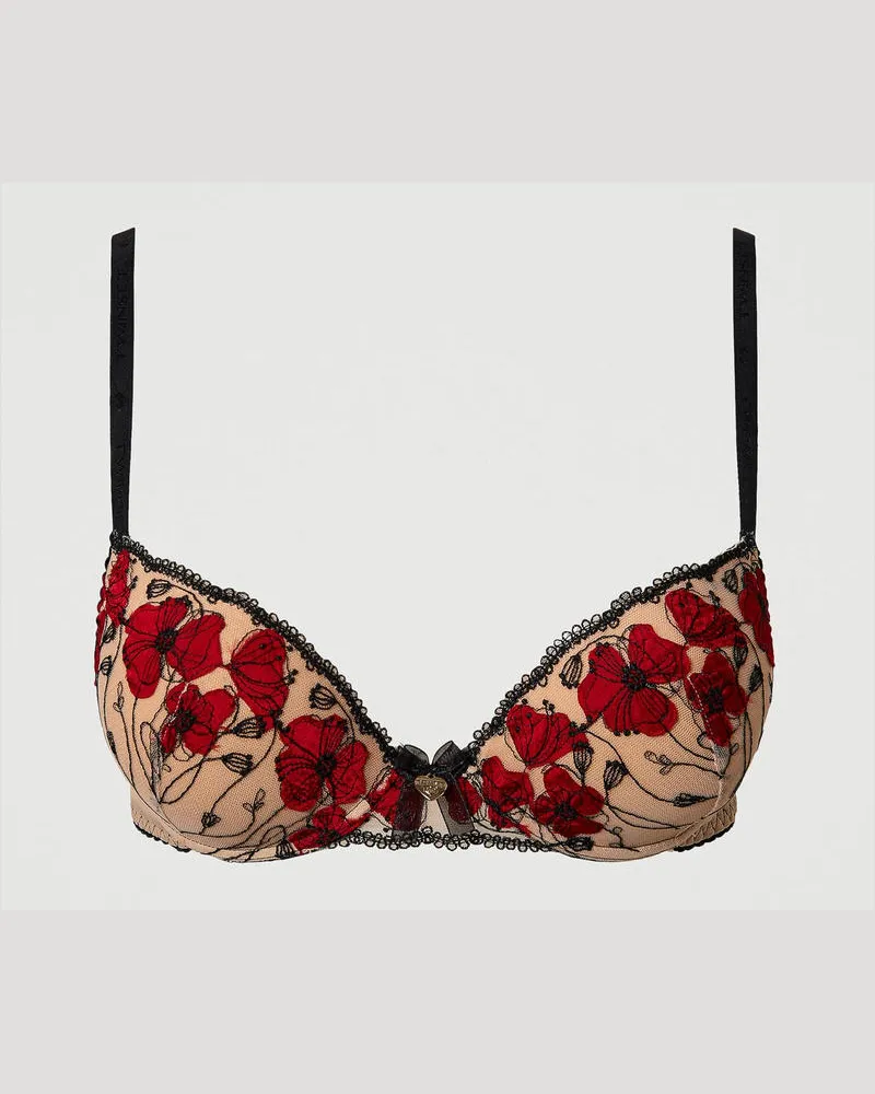 Twin-Set Unterwäsche - Push-up-Bikinitop mit floraler Stickerei, Zweifarbig „Champagne"-Beige / Tango Red, Größe: 4-C 
