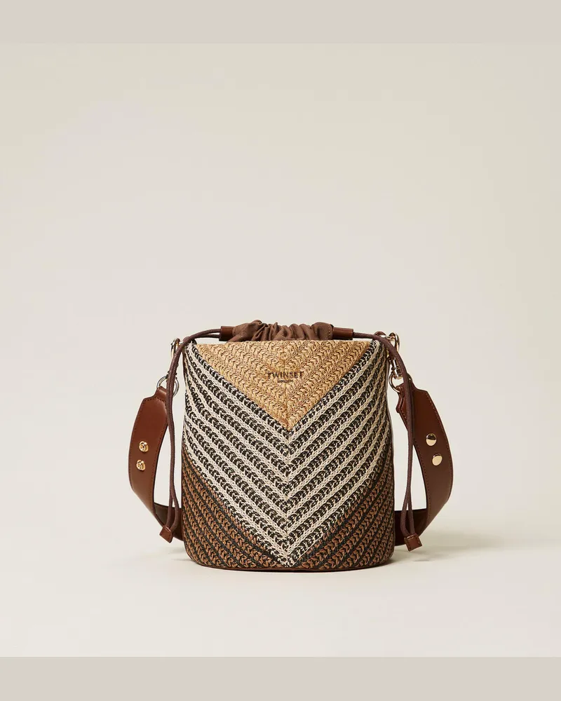 Twin-Set Taschen - Beuteltasche im Jacquard-Dessin aus Raffia, Multicolor Straw, Einheitsgröße Multicolor
