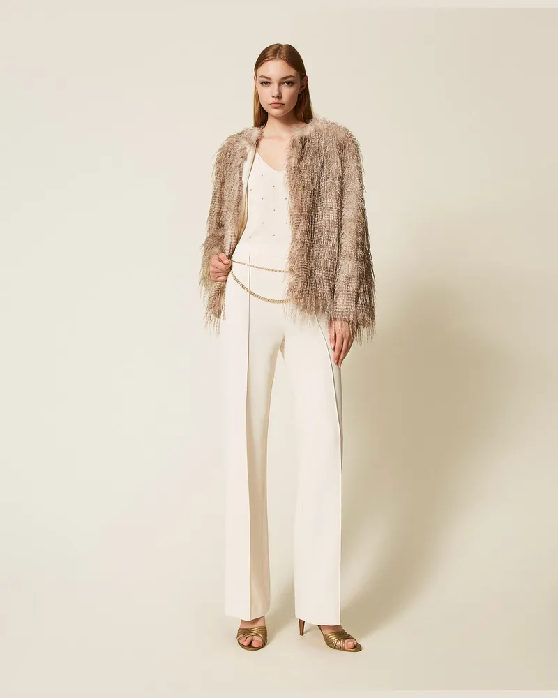 Twin-Set Hosen - Hose aus Crêpe-Cady mit Gürtel, Perlmutt, Größe Perlmutt