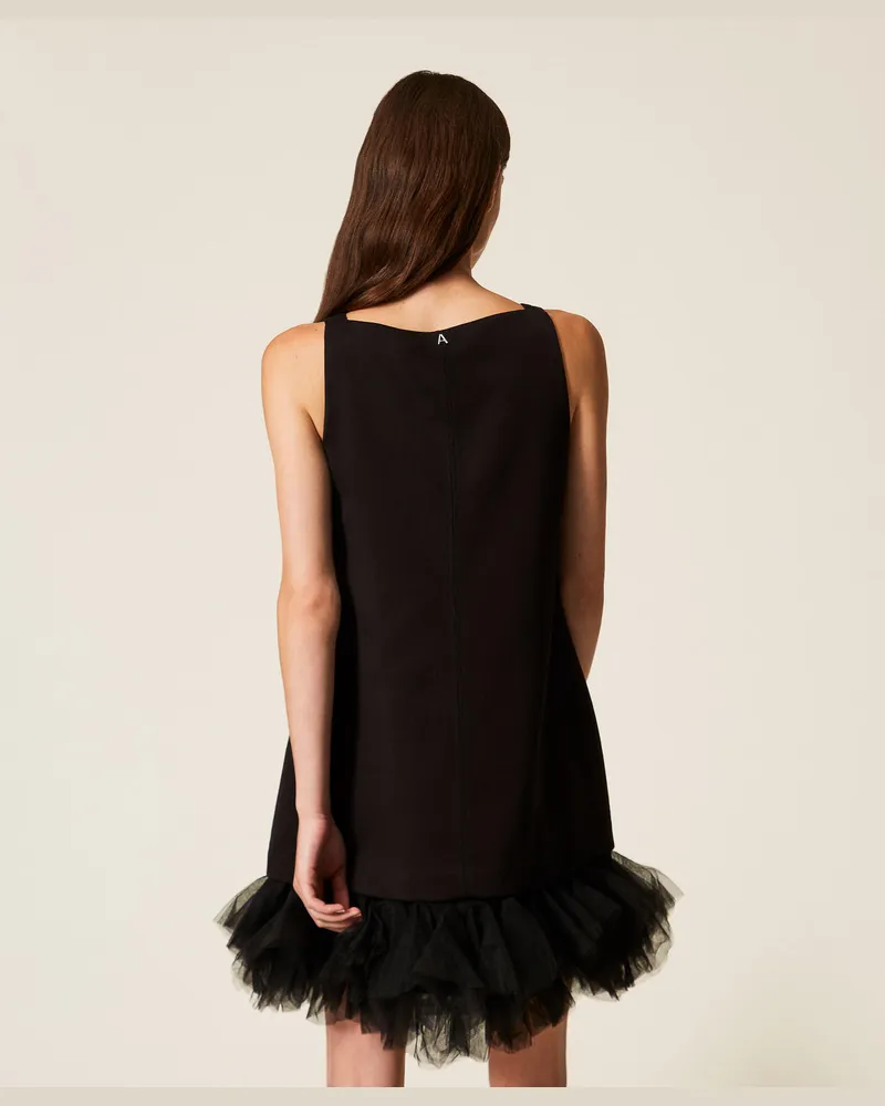 Actitude by Twinset Kleider - Kurzes Kleid mit Tüllrüschen, Schwarz, Größe Schwarz
