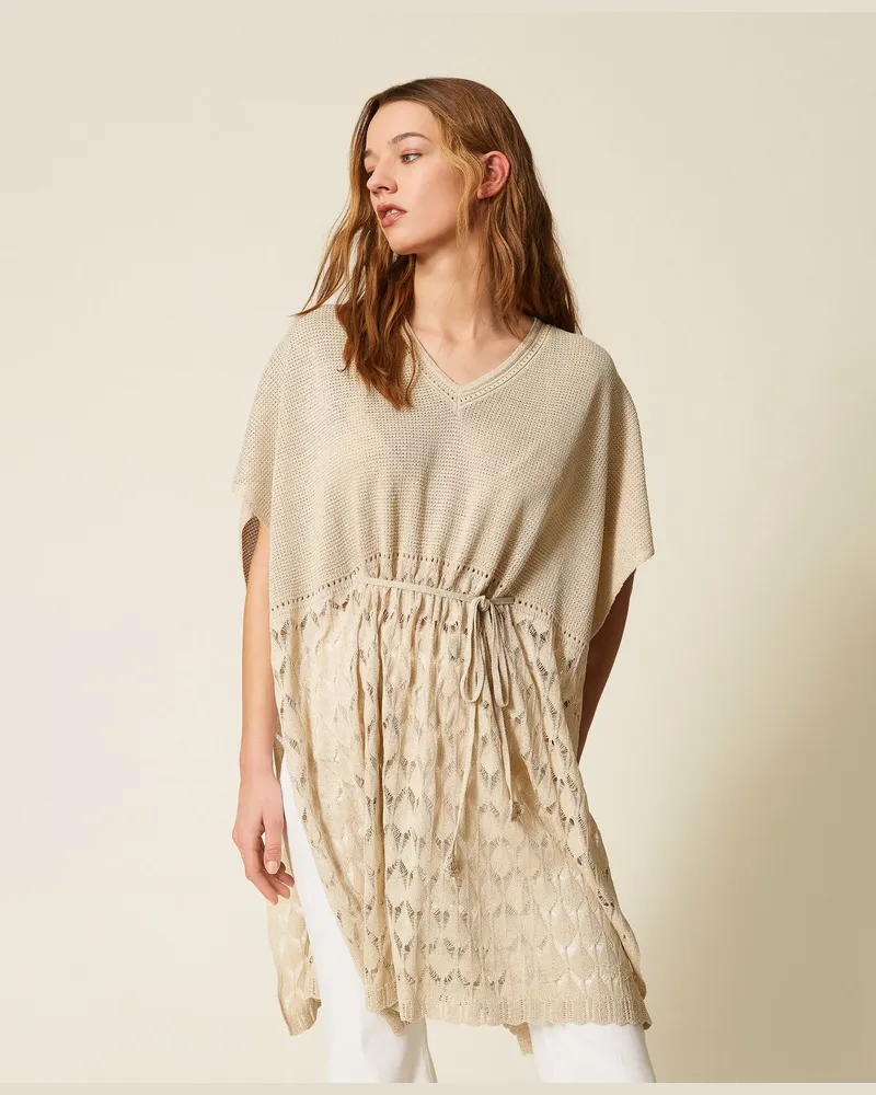 Twin-Set Bademode - Strick-Cape im Häkeldessin, Fog, Einheitsgröße Fog