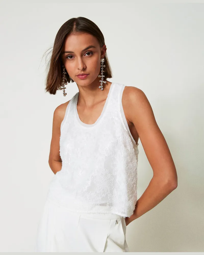 Actitude by Twinset Tops - Trägertop mit Alloverpailletten, "Papers"-Weiß, Paillettes, Größe: XS 