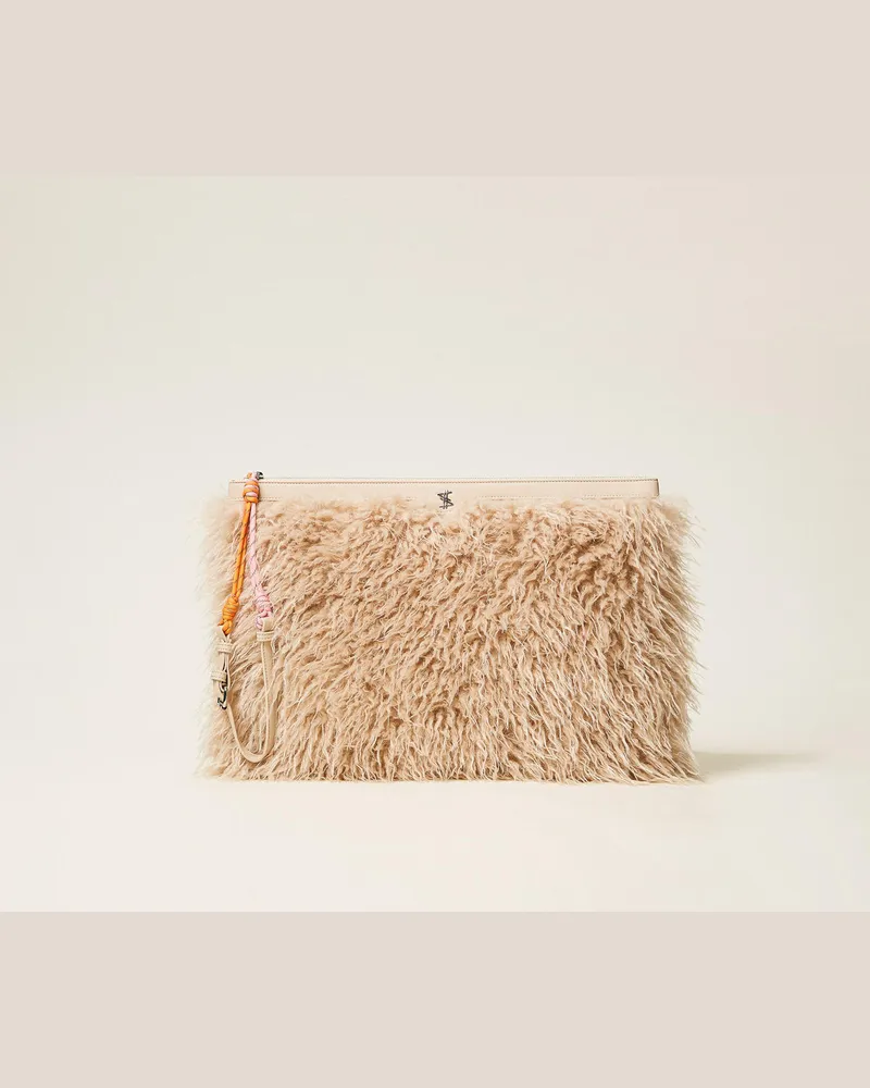 Actitude by Twinset Taschen - Pochette MYFO aus Kunstpelz, „Arctic Wolf"-Weiß, Pelzimitat, Einheitsgröße 