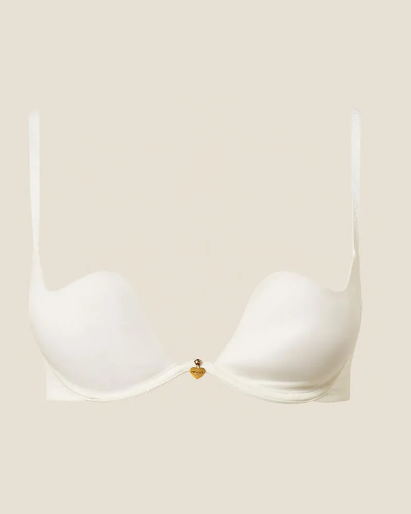 Twin-Set Unterwäsche - Push-up-BH in Herzform aus Charmeuse, Mattweiß, Größe Mattweiß
