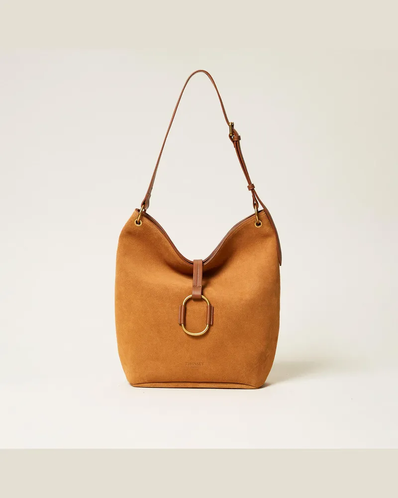 Twin-Set Hobo-Tasche aus Veloursleder Bubinga
