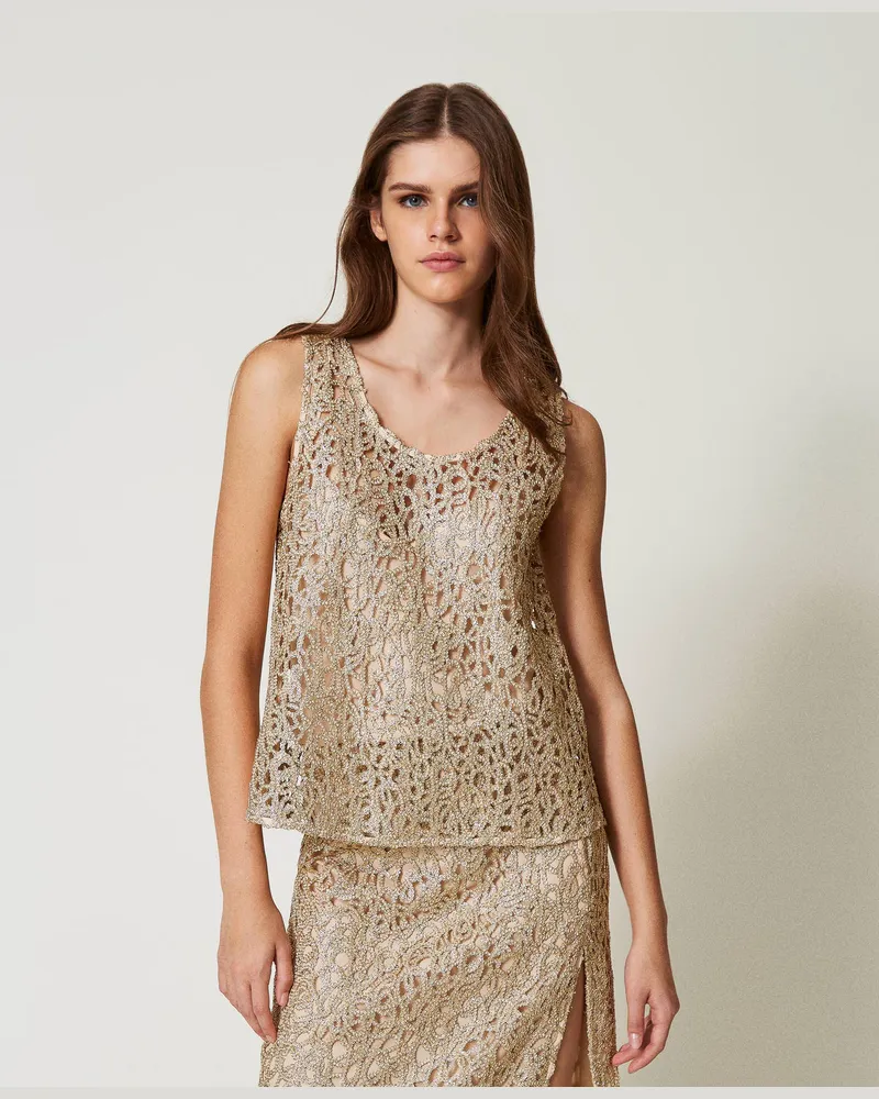 Twin-Set Bademode - Lamé-Häkeltop, Gold, Größe: S 