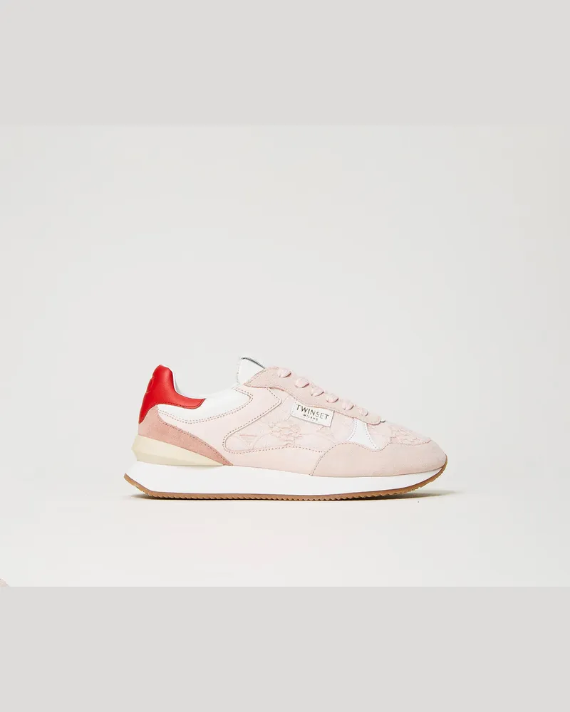 Twin-Set Schuhe - Sneaker mit Spitzeneinsätzen, Cupcake Pink, Größe Cupcake