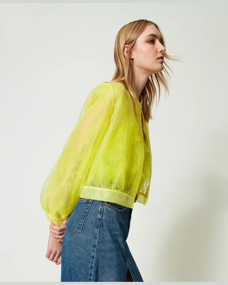 Twin-Set Jacken und Outerwear - Bomberjacke aus Organza und Spitze, „Light Lemon"-Gelb, Größe „light