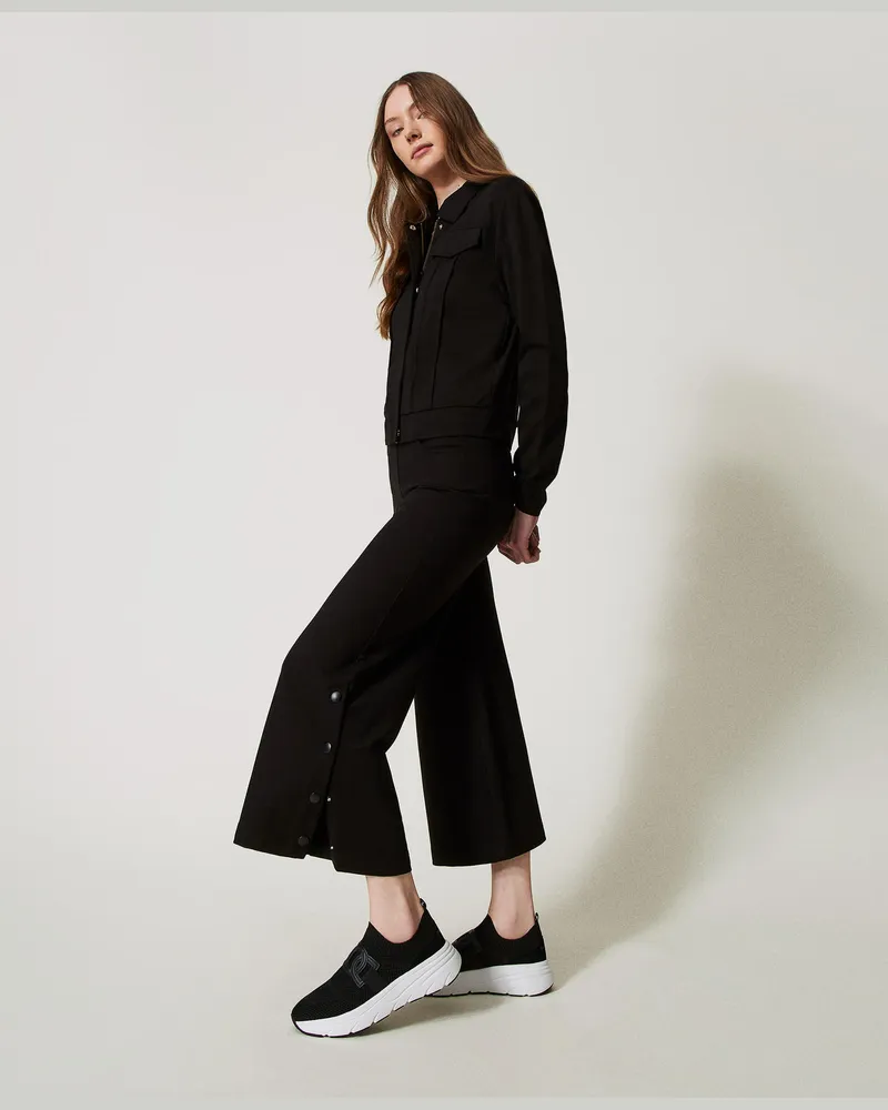Twin-Set Hosen - Cropped-Hose mit Schlitzen, Schwarz, Größe Schwarz