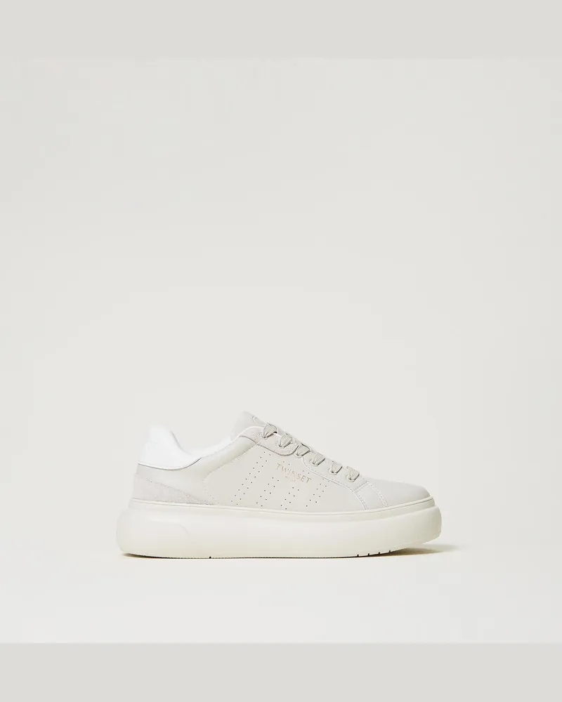 Twin-Set Schuhe - Perforierter Sneaker mit Logo, Perlgrau, Größe Perlgrau