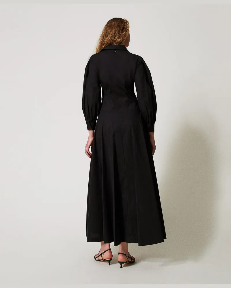 Actitude by Twinset Kleider - Langes Hemdblusenkleid aus Popeline, Schwarz, Baumwolle, Größe Schwarz