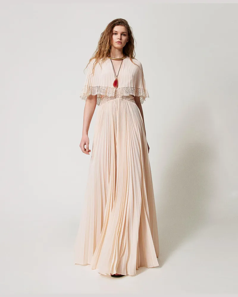 Twin-Set Kleider - Maxi-Plisseekleid „Filicudi" mit Spitze, Pretty Pink, Größe Pretty
