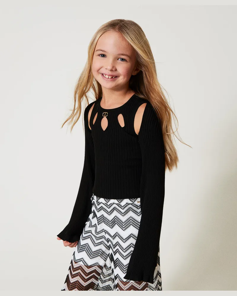 Twin-Set Cardigans - Gerippter Schulterwärmer aus Gestrick, Schwarz, Größe: 16A 