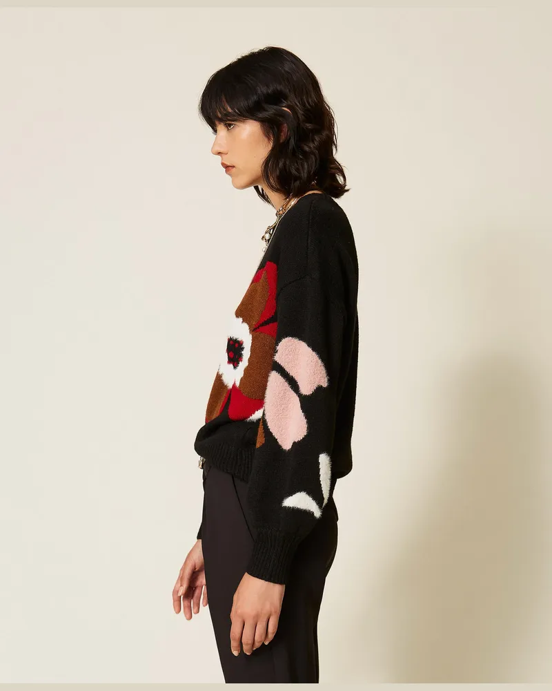 Actitude by Twinset Pullover mit Blumenintarsie Einlegearbeit