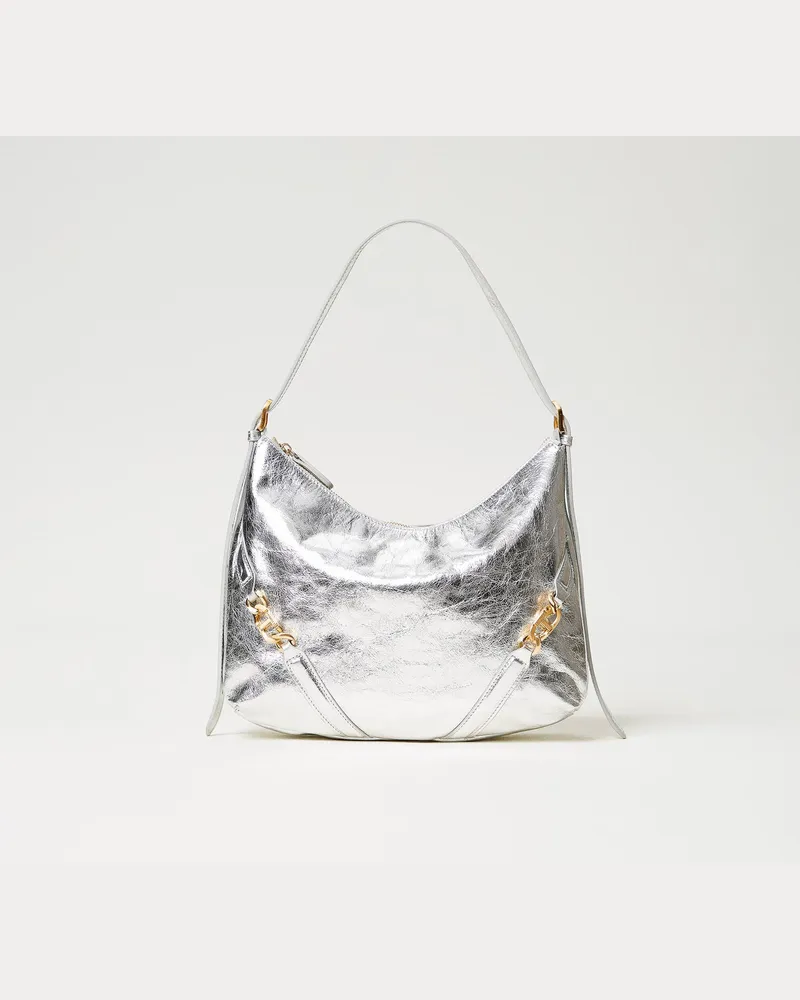 Twin-Set Taschen - Hobo-Bag „Hamptons" aus Glanzleder, Silber, Einheitsgröße 