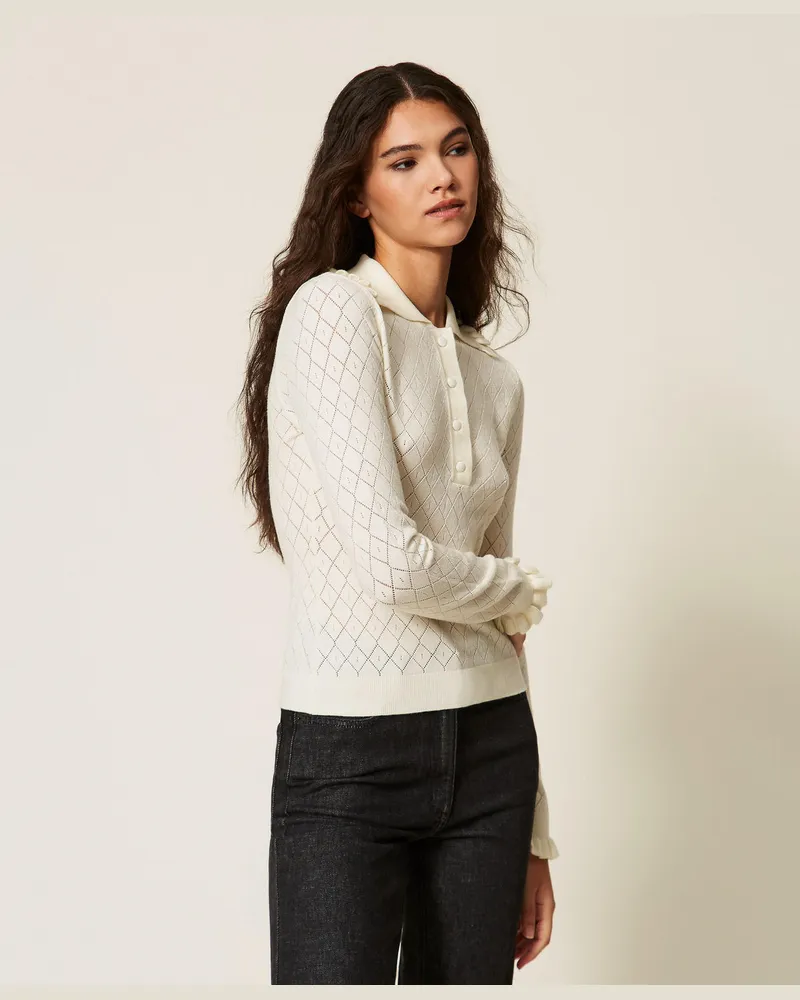 Actitude by Twinset Pullover im Polostil mit Volant Weiß