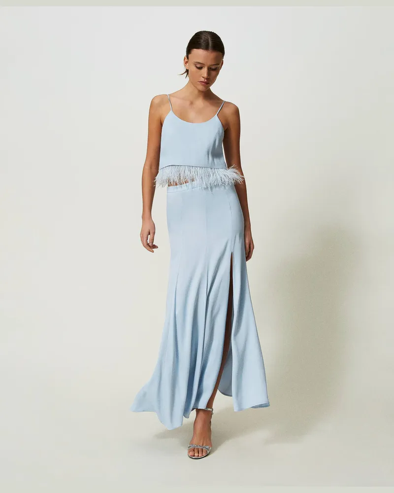 Twin-Set Röcke - Maxirock aus Satin, „Blue Tear"-Azur, Größe: 48 