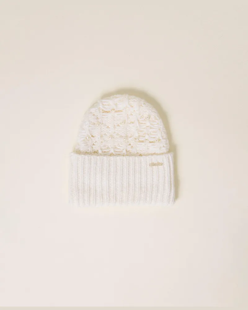 Twin-Set Strickmütze mit Perlen, Damen, Perlmutt Perlmutt