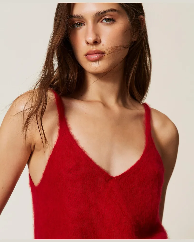 Twin-Set Top aus gebürstetem Wollmischung, Damen, Bloody Mary Bloody