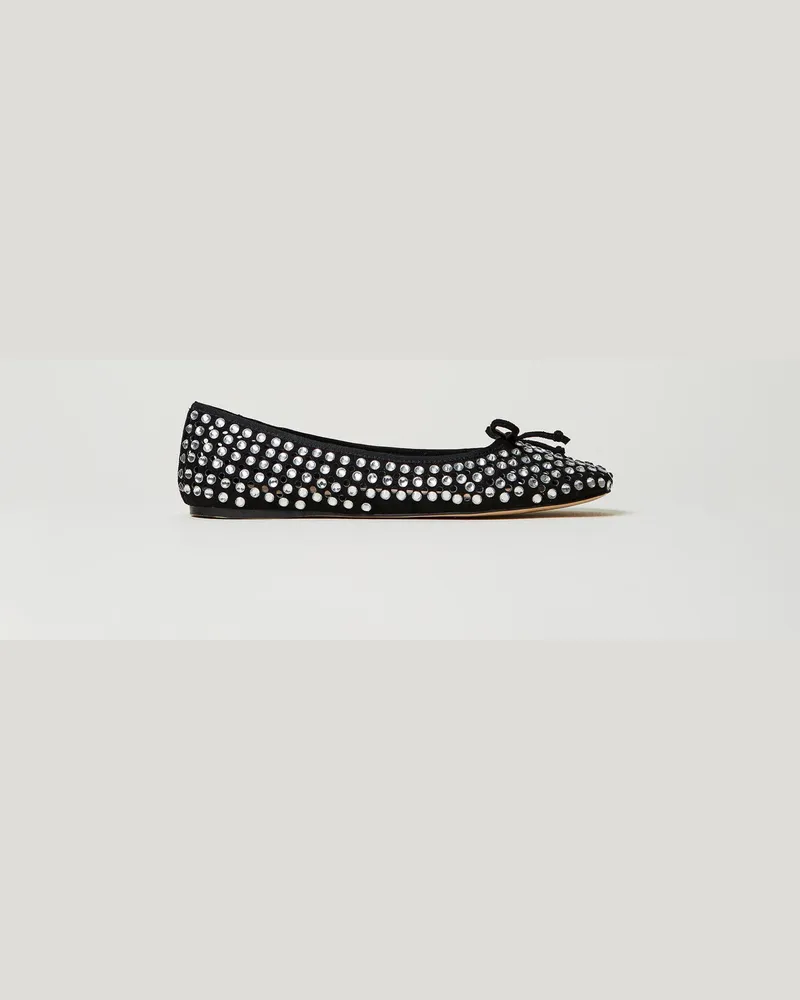 Actitude by Twinset Schuhe - Ballerina mit Alloverstrass, Schwarz, Nieten, Größe Schwarz