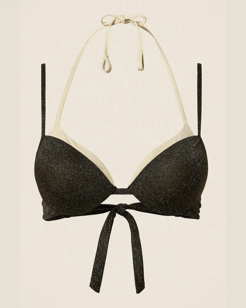 Twin-Set Bademode - Zweifarbiges Push-up-Bikinitop mit Lurex, Zweifarbig Schwarz/Pergamentweiß, Größe Zweifarbig