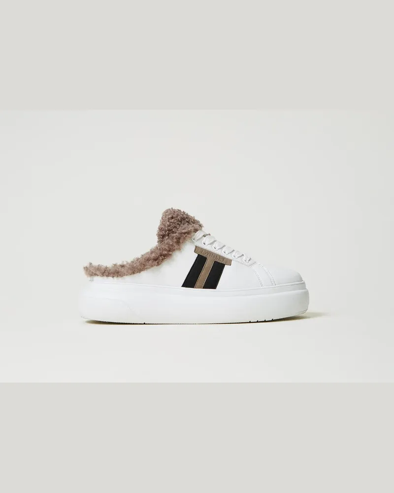 Twin-Set Schuhe - Slide-Sneaker mit Pelzimitat, Weiß, Größe Weiß