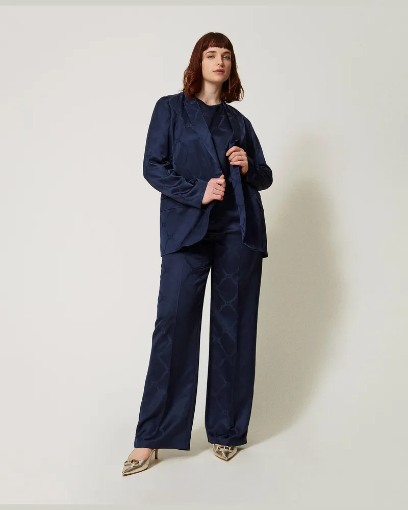 Twin-Set Hosen - Hose aus „Oval T"-Jacquard, Indigo, Größe Indigo