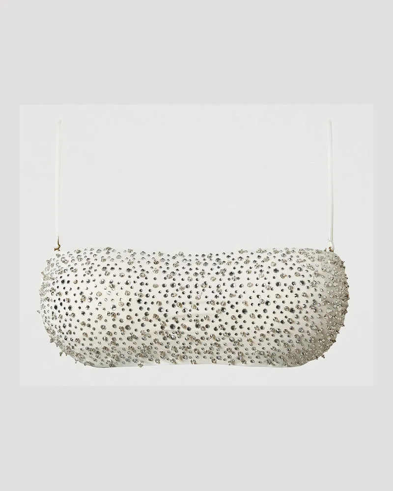 Twin-Set Bademode - Bandeau-Bikinitop mit Stickerei, Perlmutt, Strass, Größe Perlmutt