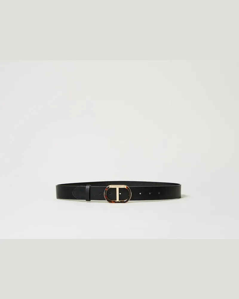 Twin-Set Accessoires - Gürtel mit lackierter „Oval T"-Schnalle, Schwarz, Größe Schwarz