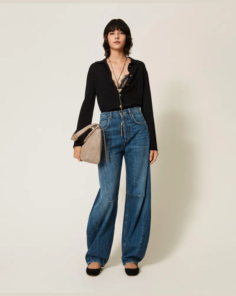 Twin-Set Horseshoe Jeans mit 5 Taschen, Damen, Mittleres "Denimblau Mittleres