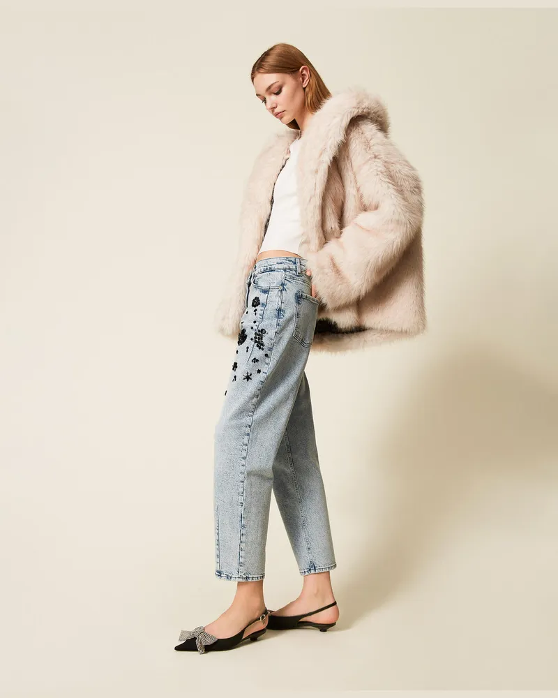 Actitude by Twinset Handbestickte Barrel-Jeans, Helles Denim, Größe Helles