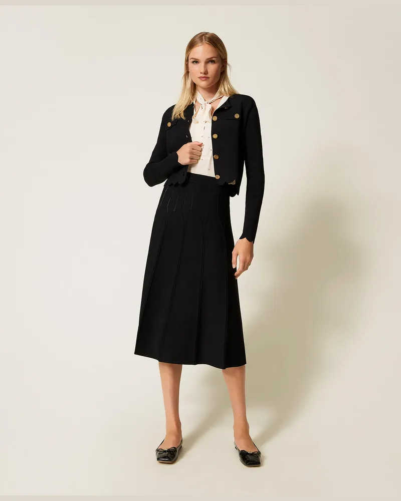 Twin-Set Röcke - Midi-Strickrock, Schwarz, Größe: XS 