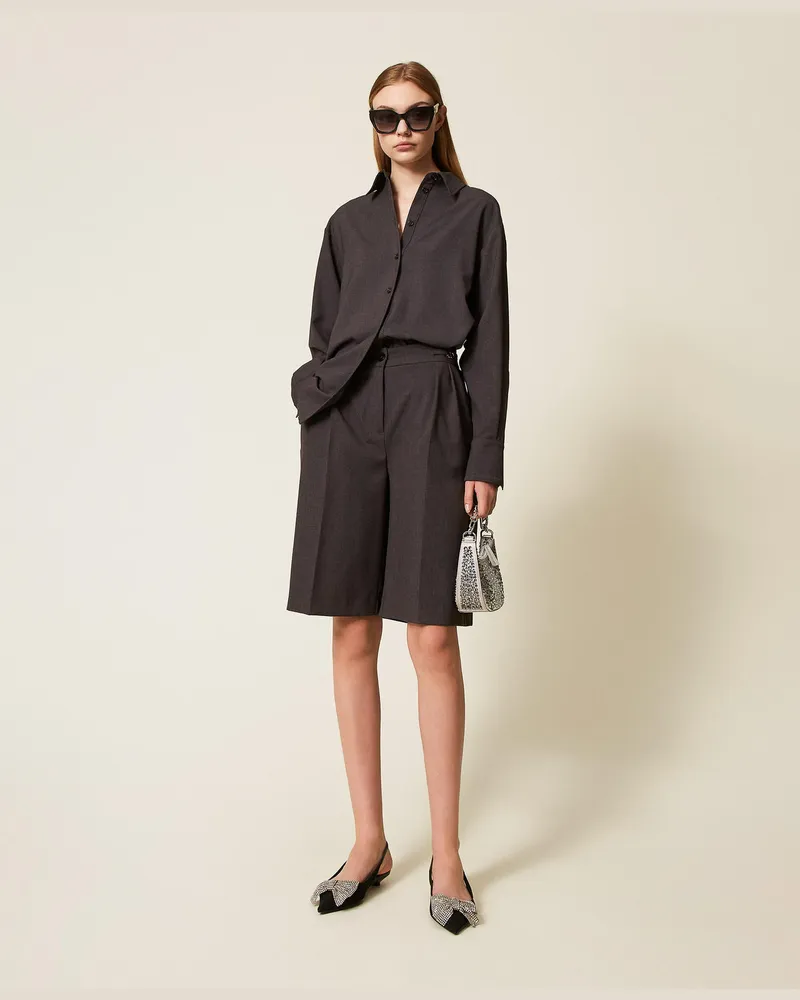 Twin-Set Hosen - Bermudashorts mit Schnallen und „Oval T", Anthrazitgrau-Melange, Größe Anthrazitgrau-melange