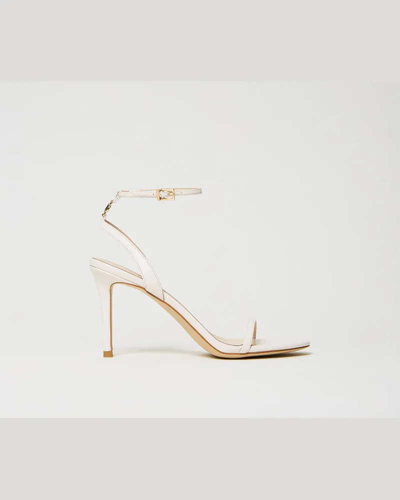 Twin-Set Schuhe - Hohe Sandalette mit Oval T, Weiß Schnee, Größe Weiß