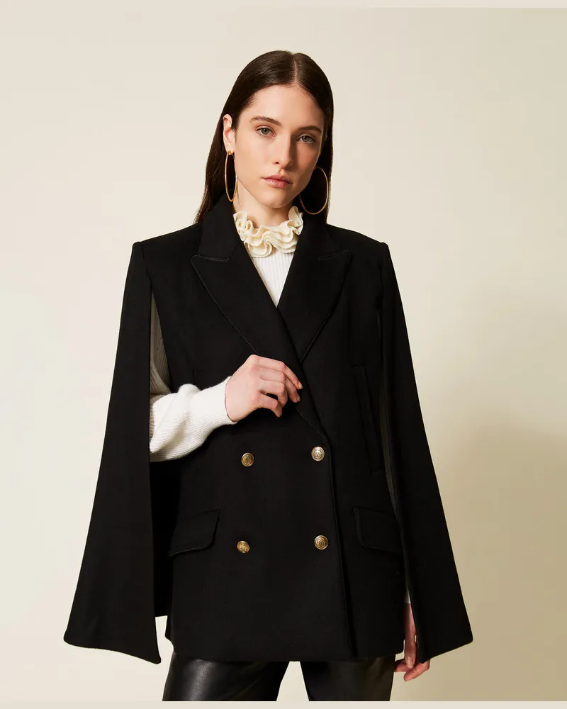Twin-Set Jacken und Outerwear - Caban im Cape-Stil aus Wollmischtuch, Schwarz, Wolle, Größe Schwarz