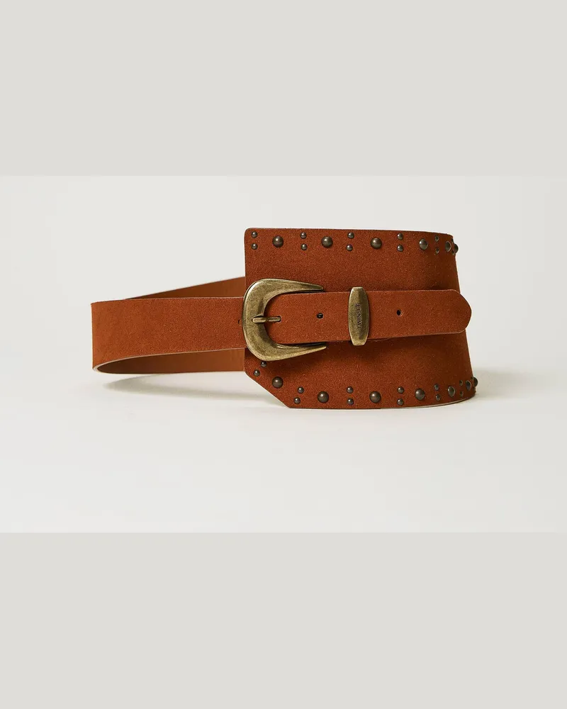 Twin-Set Accessoires - Asymmetrischer Ledergürtel, Nieten, Größe Leder
