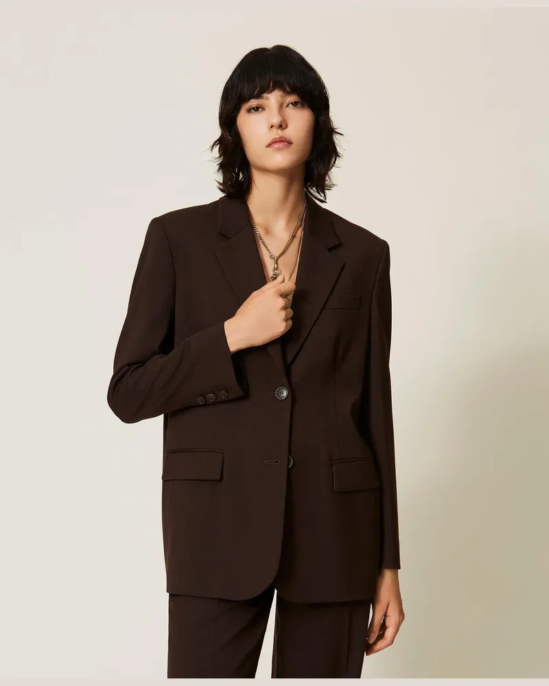 Twin-Set Blazer aus mattem Satin Kaffeeschokolade