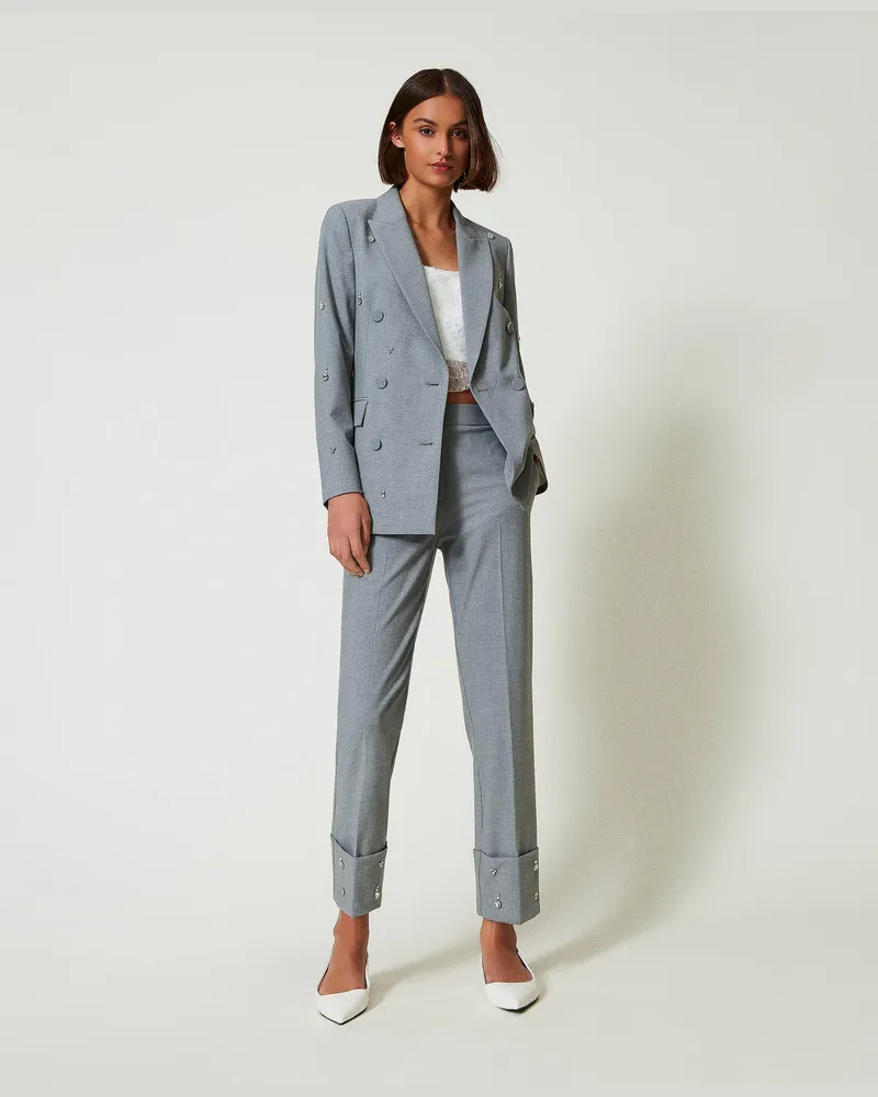 Actitude by Twinset Hosen - Von Hand bestickte Hose, Graumelange, Größe Graumelange