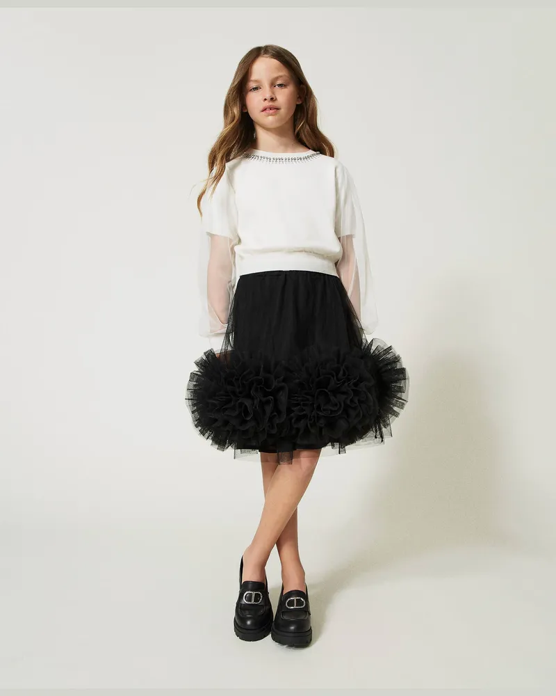 Twin-Set Röcke - Kurzer Tüllrock mit Rosen, Schwarz, Größe: 8A 