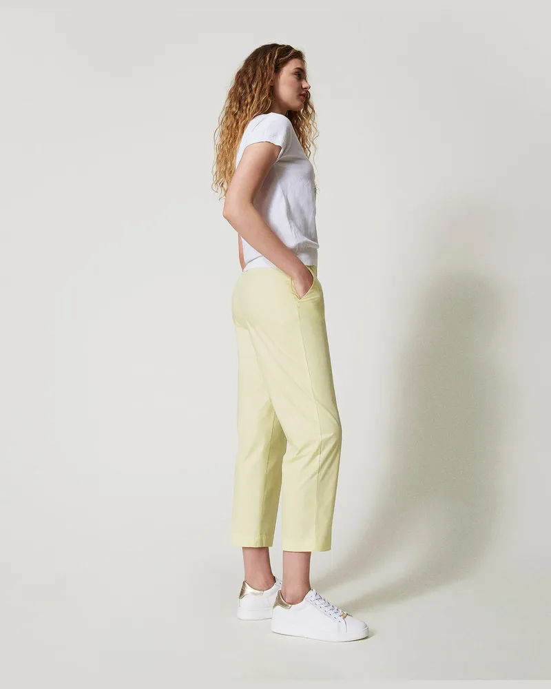 Twin-Set Hosen - Chinohose aus Popeline, Yellow Pear, Baumwolle, Größe Yellow