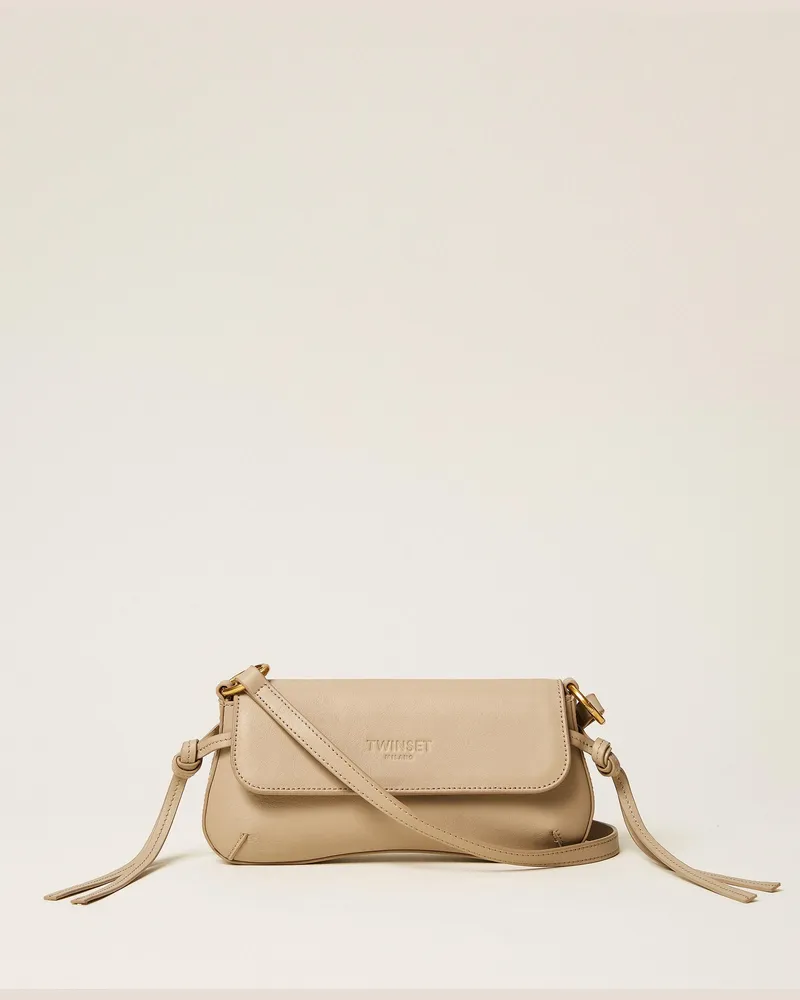 Twin-Set Umhängetasche mit Lederpatte, Damen, "Dove"-Beige Dove-beige