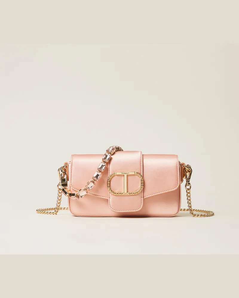 Twin-Set Taschen - Kleine Umhängetasche „Amie" mit Strass, Puderrosa, Satin, Einheitsgröße Puderrosa