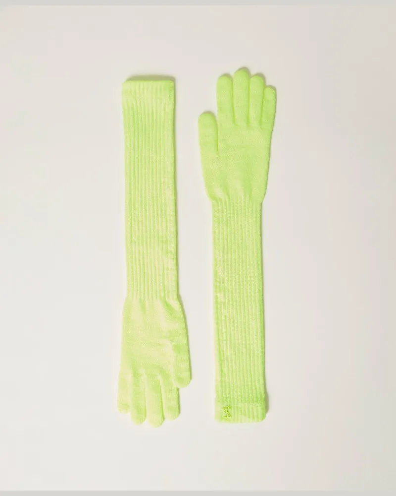 Actitude by Twinset Accessoires - MYFO Handschuhe aus Rippenstrick, Neongelb, Einheitsgröße Neongelb